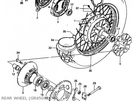 REAR WHEEL (GR650XD/XE) - GR650 1984 (E) (E01 E04 E15 E16 E17 E21 E22 E24 E26 E34 E39)