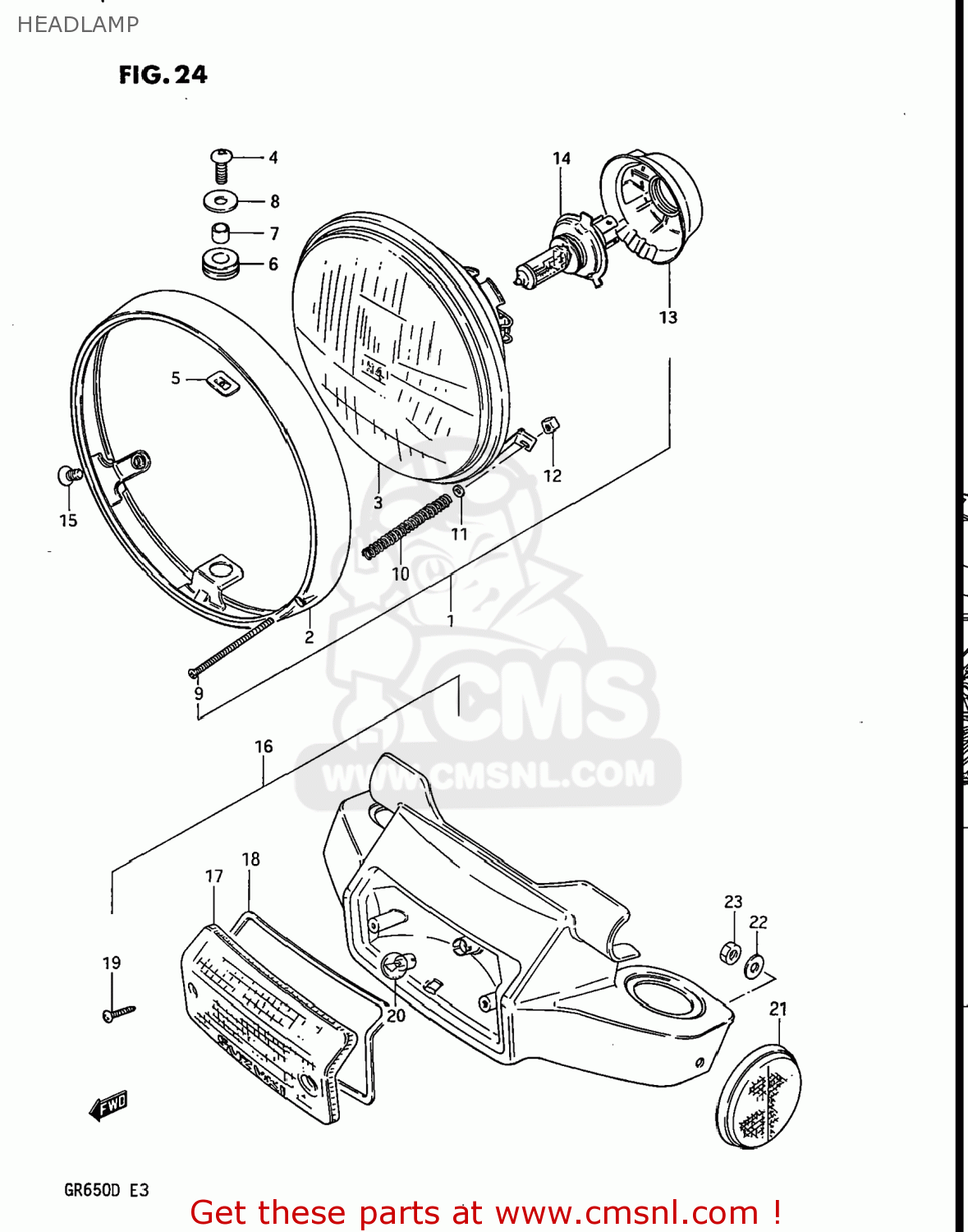 HEADLAMP GR650 TEMPTER 1983 (D) USA (E03)