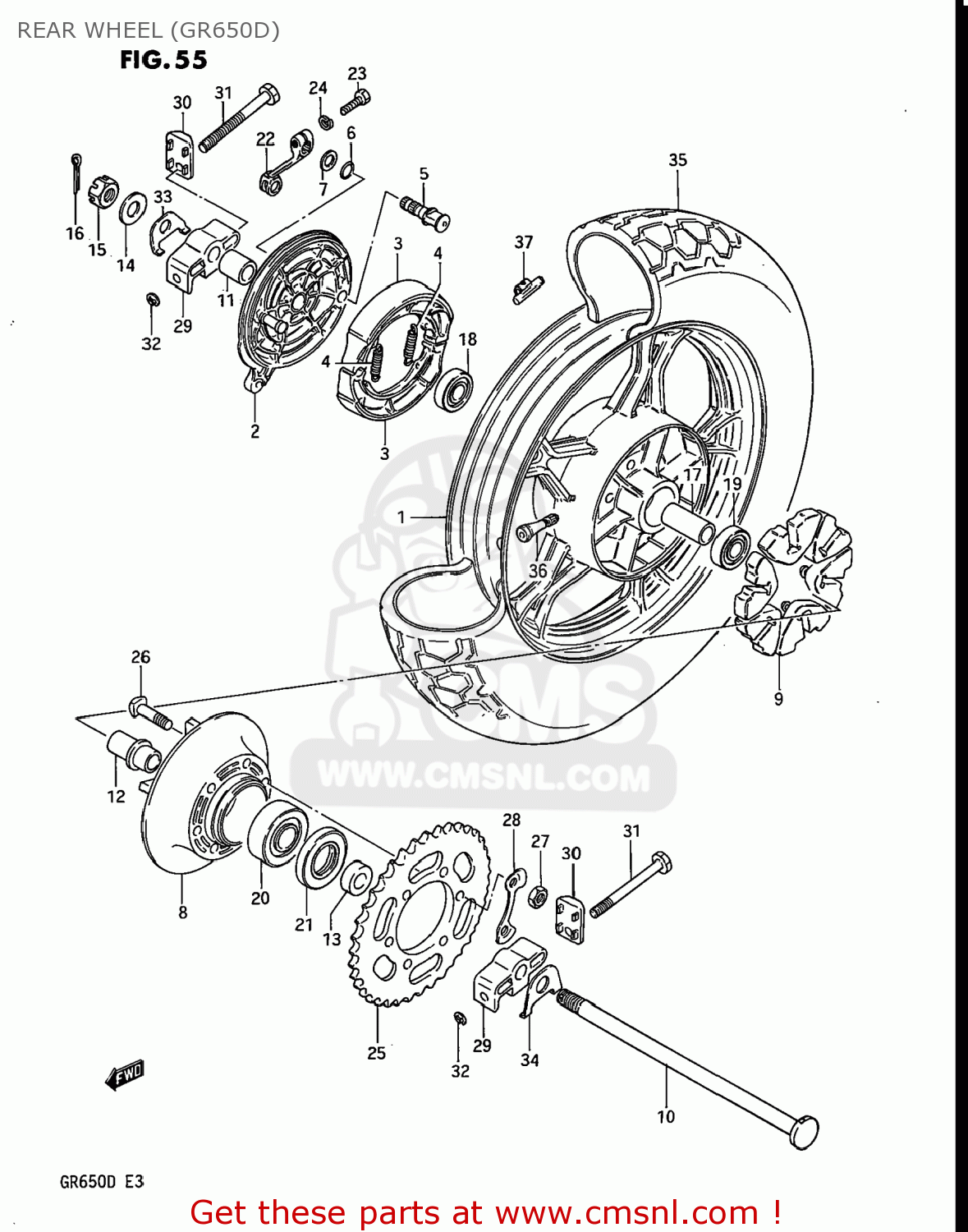 REAR WHEEL (GR650D) GR650 TEMPTER 1983 (D) USA (E03)