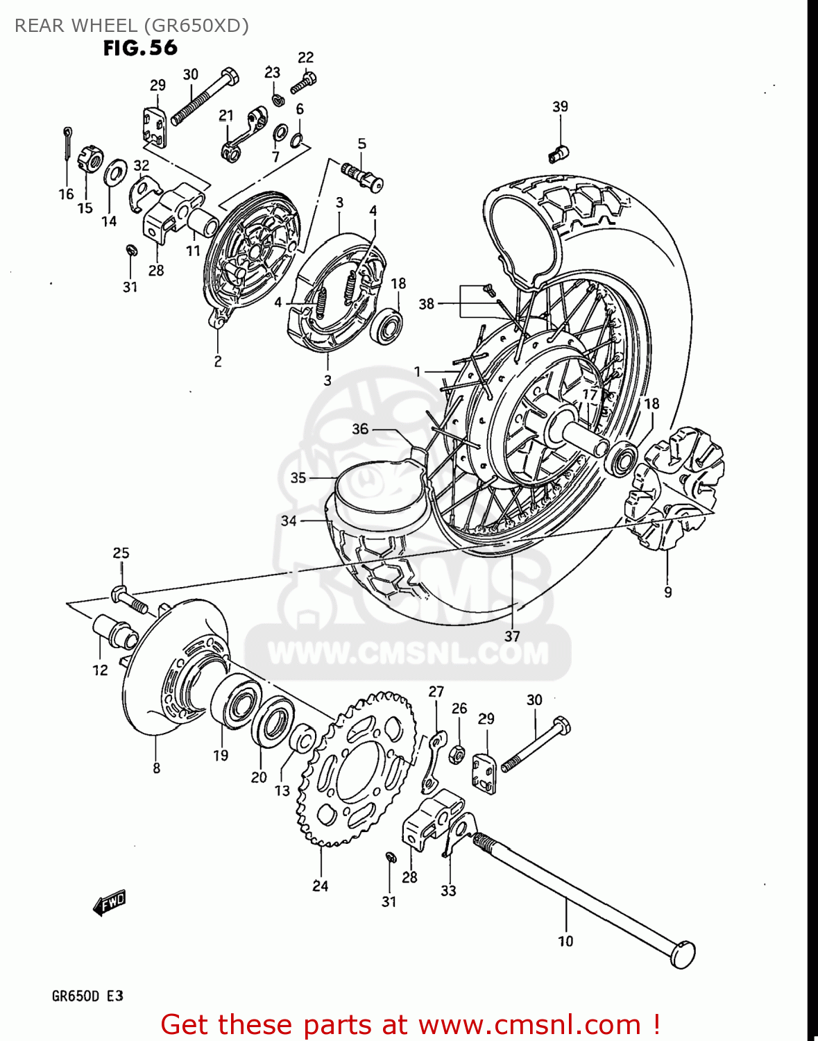 REAR WHEEL (GR650XD) GR650 TEMPTER 1983 (D) USA (E03)