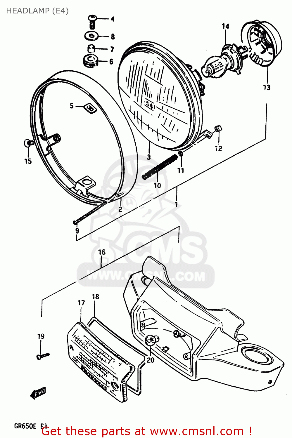 HEADLAMP (E4) GR650X 1983 (D) (E01 E02 E06 E22 E24 E39)