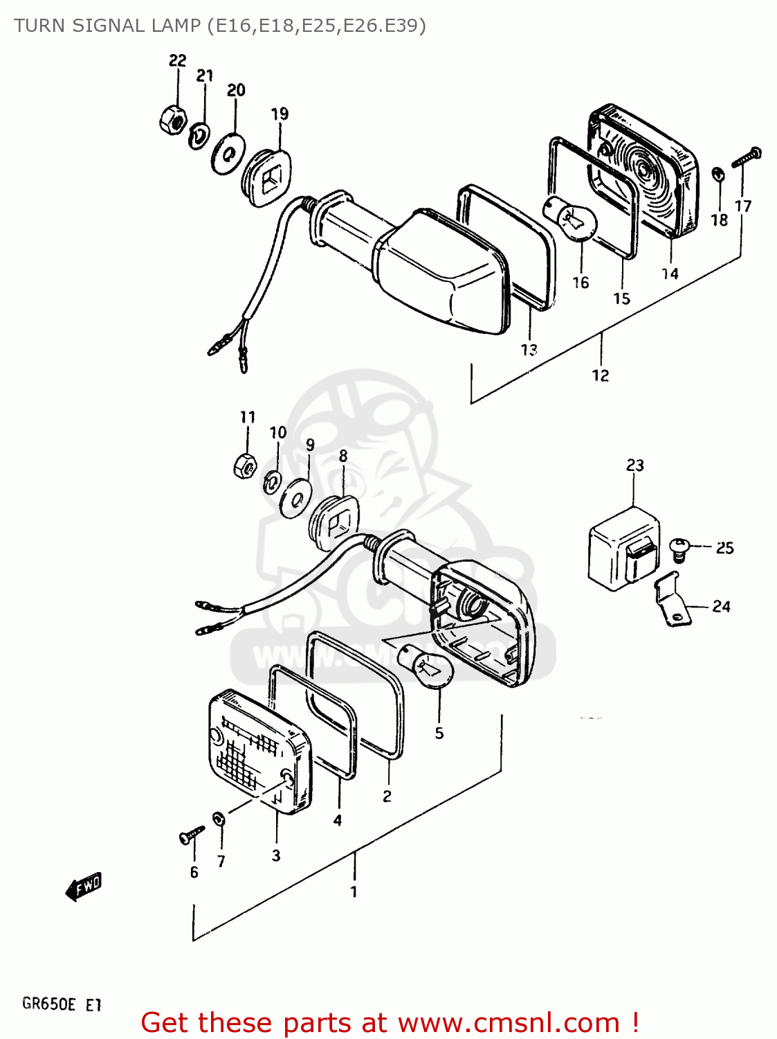 TURN SIGNAL LAMP (E16,E18,E25,E26.E39) GR650X 1983 (D) (E01 E02 E06 E22 E24 E39)
