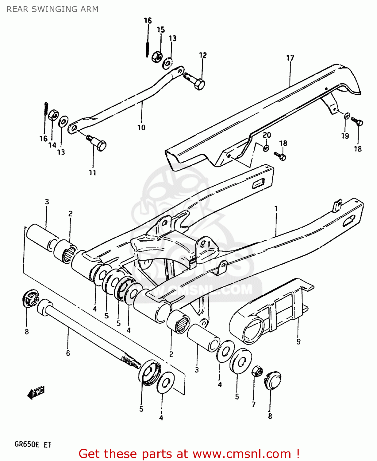 REAR SWINGING ARM GR650X 1983 (D) (E01 E02 E06 E22 E24 E39)