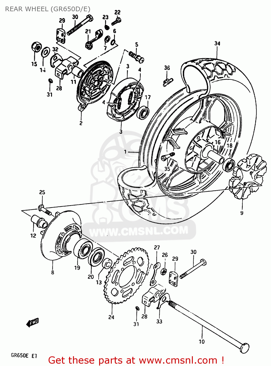 REAR WHEEL (GR650D/E) GR650X 1983 (D) (E01 E02 E06 E22 E24 E39)