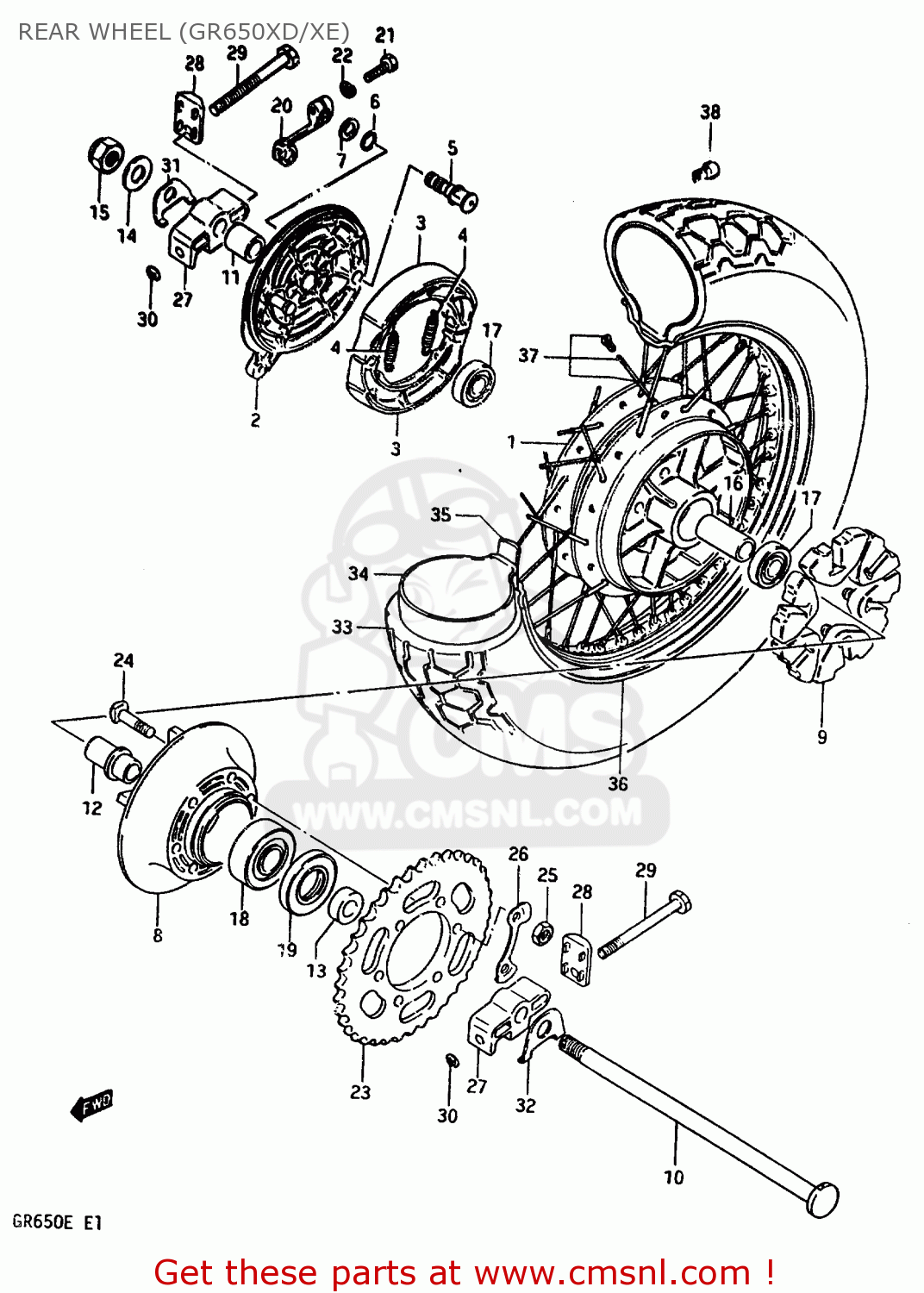 REAR WHEEL (GR650XD/XE) GR650X 1983 (D) (E01 E02 E06 E22 E24 E39)