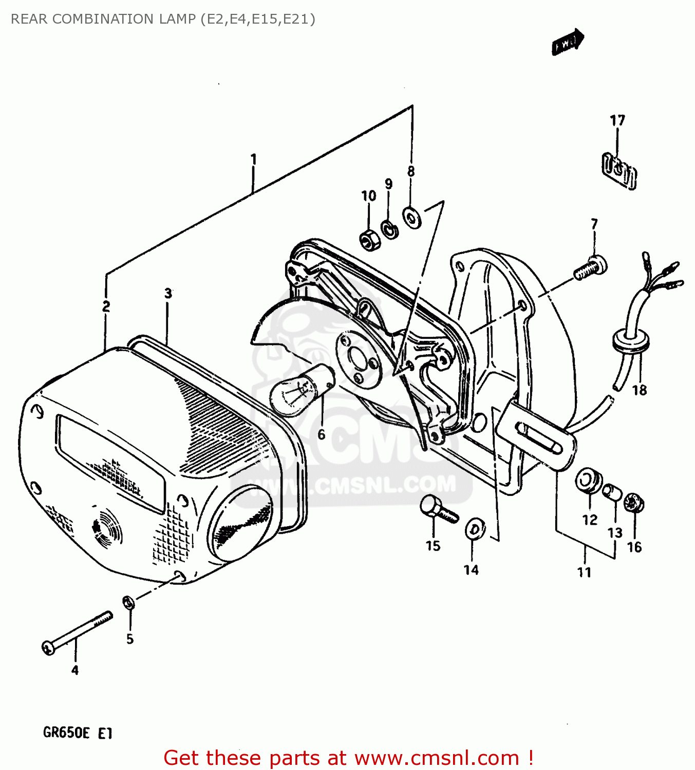 REAR COMBINATION LAMP (E2,E4,E15,E21) GR650X 1984 (E) GENERAL EXPORT GERMANY AUSTRALIA (E01 E22 E24)