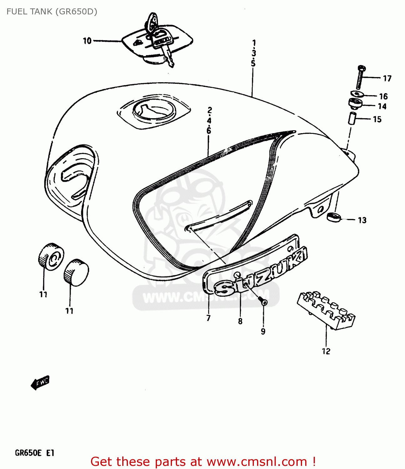 FUEL TANK (GR650D) GR650X 1984 (E) GENERAL EXPORT GERMANY AUSTRALIA (E01 E22 E24)