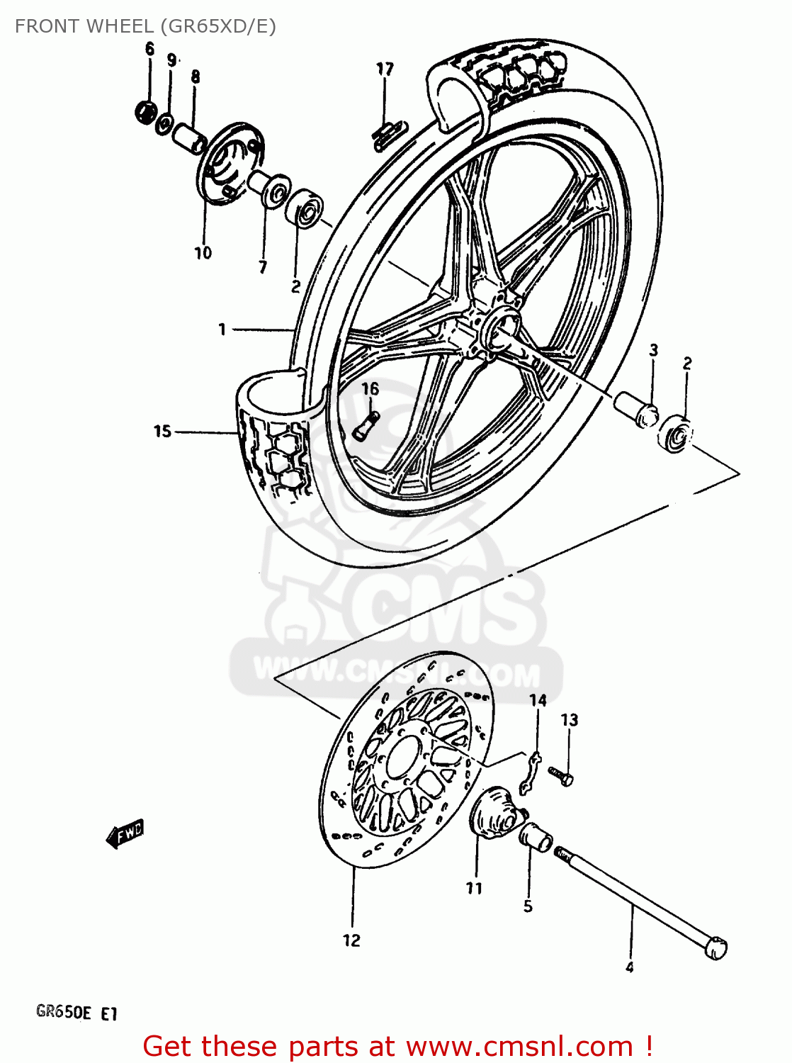 FRONT WHEEL (GR65XD/E) GR650X 1984 (E) GENERAL EXPORT GERMANY AUSTRALIA (E01 E22 E24)