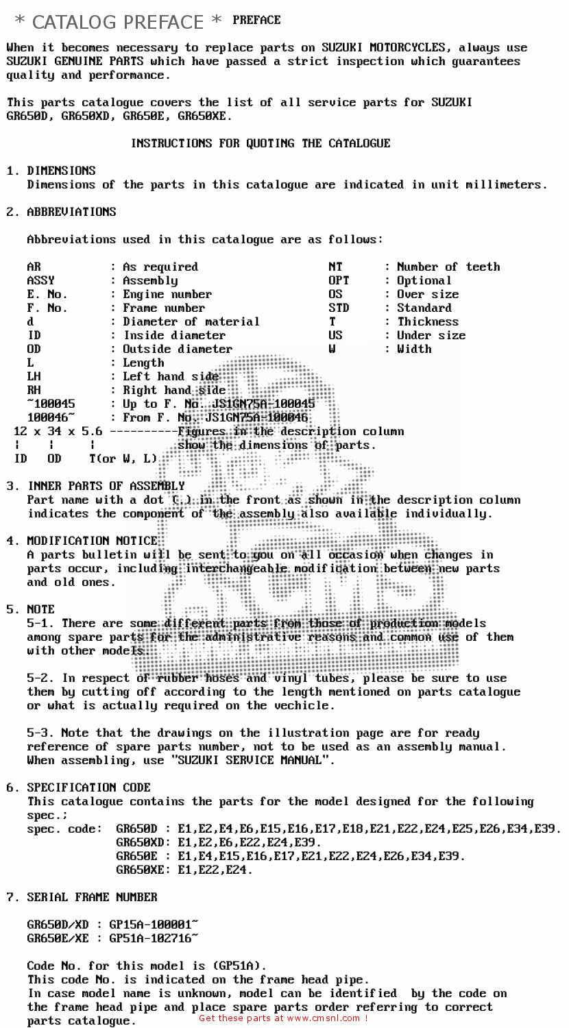 * CATALOG PREFACE * GR650X 1984 (E) GENERAL EXPORT GERMANY AUSTRALIA (E01 E22 E24)
