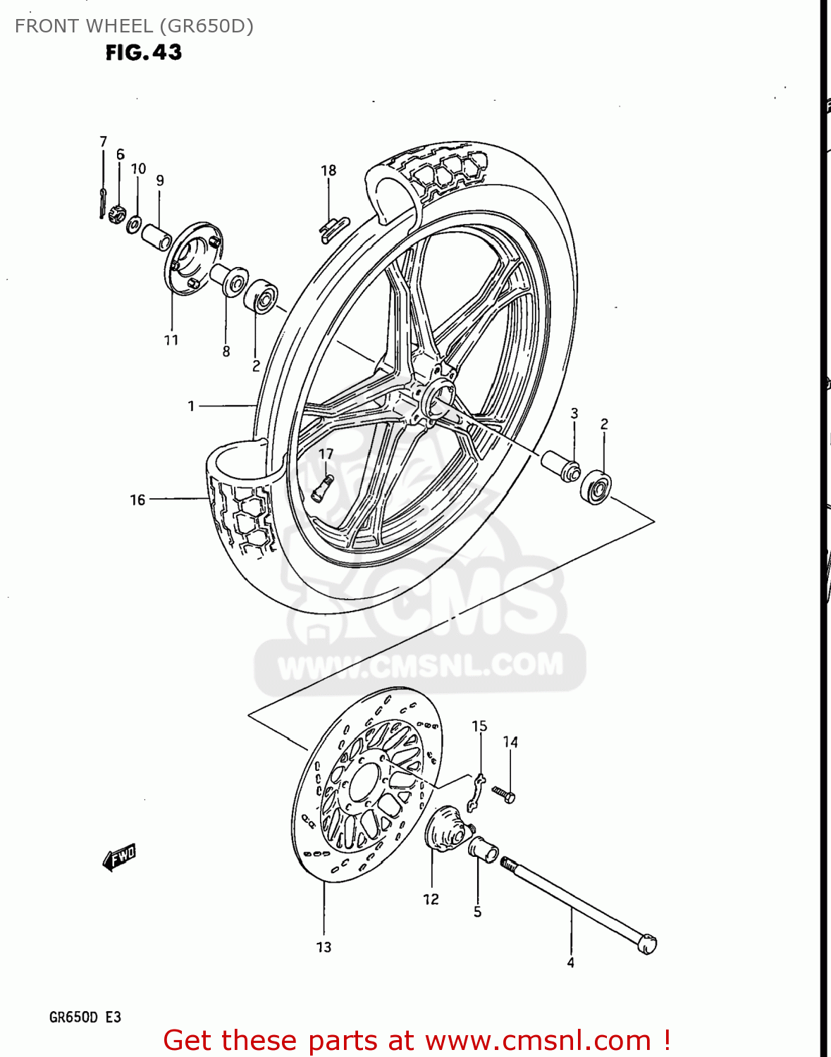 FRONT WHEEL (GR650D) GR650X TEMPTER 1983 (D) USA (E03)