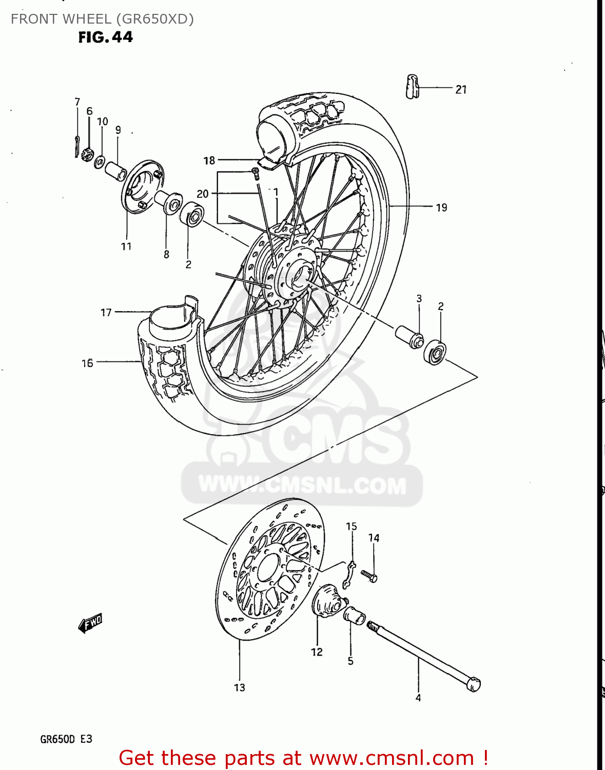 FRONT WHEEL (GR650XD) GR650X TEMPTER 1983 (D) USA (E03)