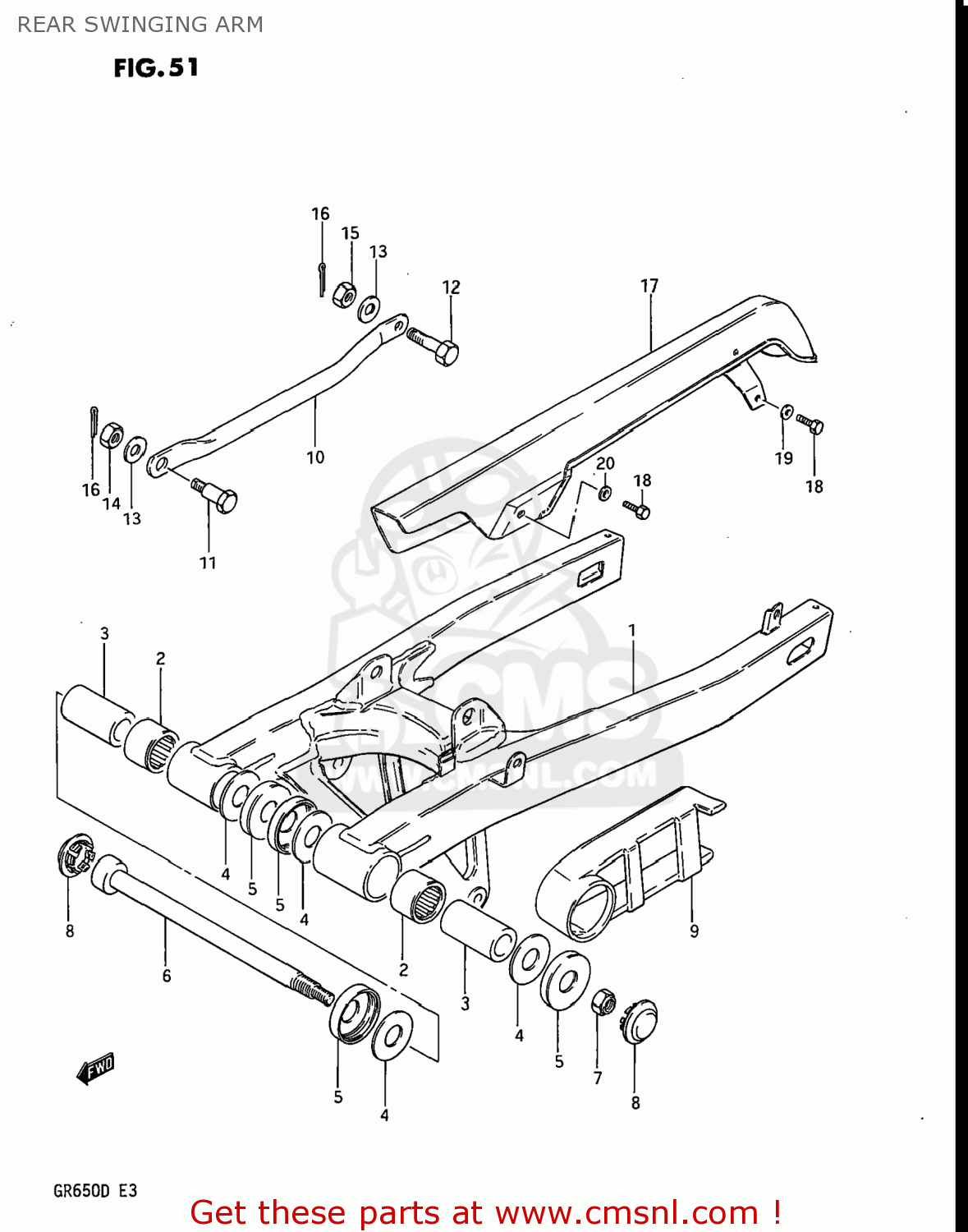 REAR SWINGING ARM GR650X TEMPTER 1983 (D) USA (E03)