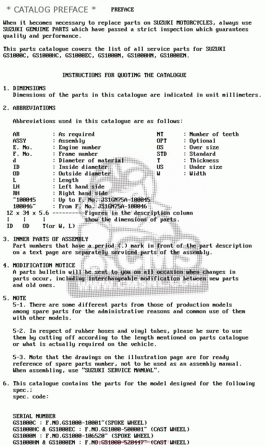 * CATALOG PREFACE * GS1000 1979 (N) GENERAL EXPORT (E01)