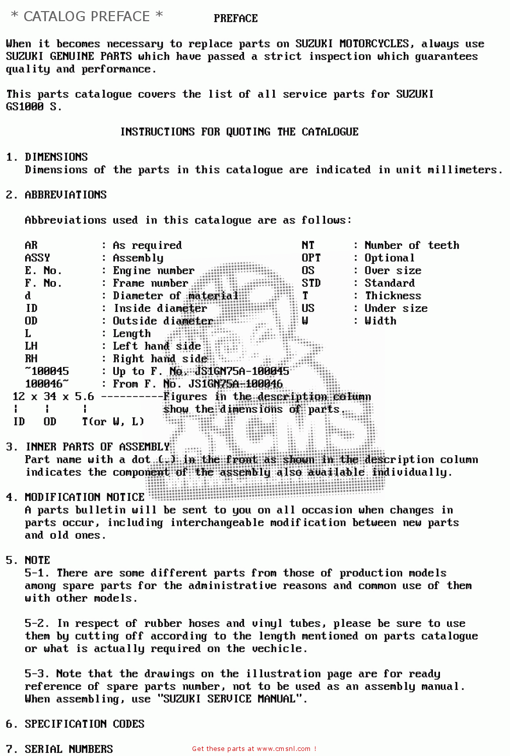 * CATALOG PREFACE * GS1000 1979 (S) GENERAL EXPORT (E01)