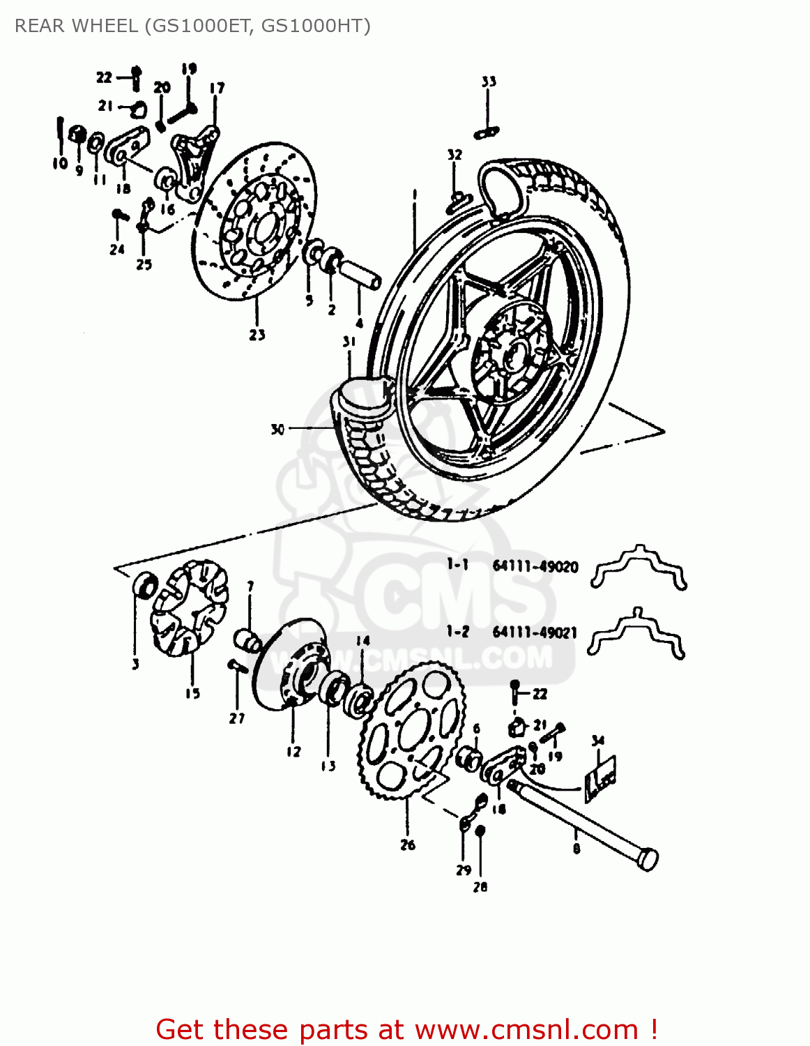 REAR WHEEL (GS1000ET, GS1000HT) GS1000 1980 (T) (E01 E02 E22 E24)