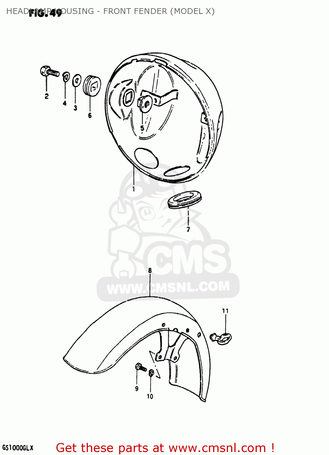 HEADLAMP HOUSING - FRONT FENDER (MODEL X) GS1000 1981 (X) USA (E03)