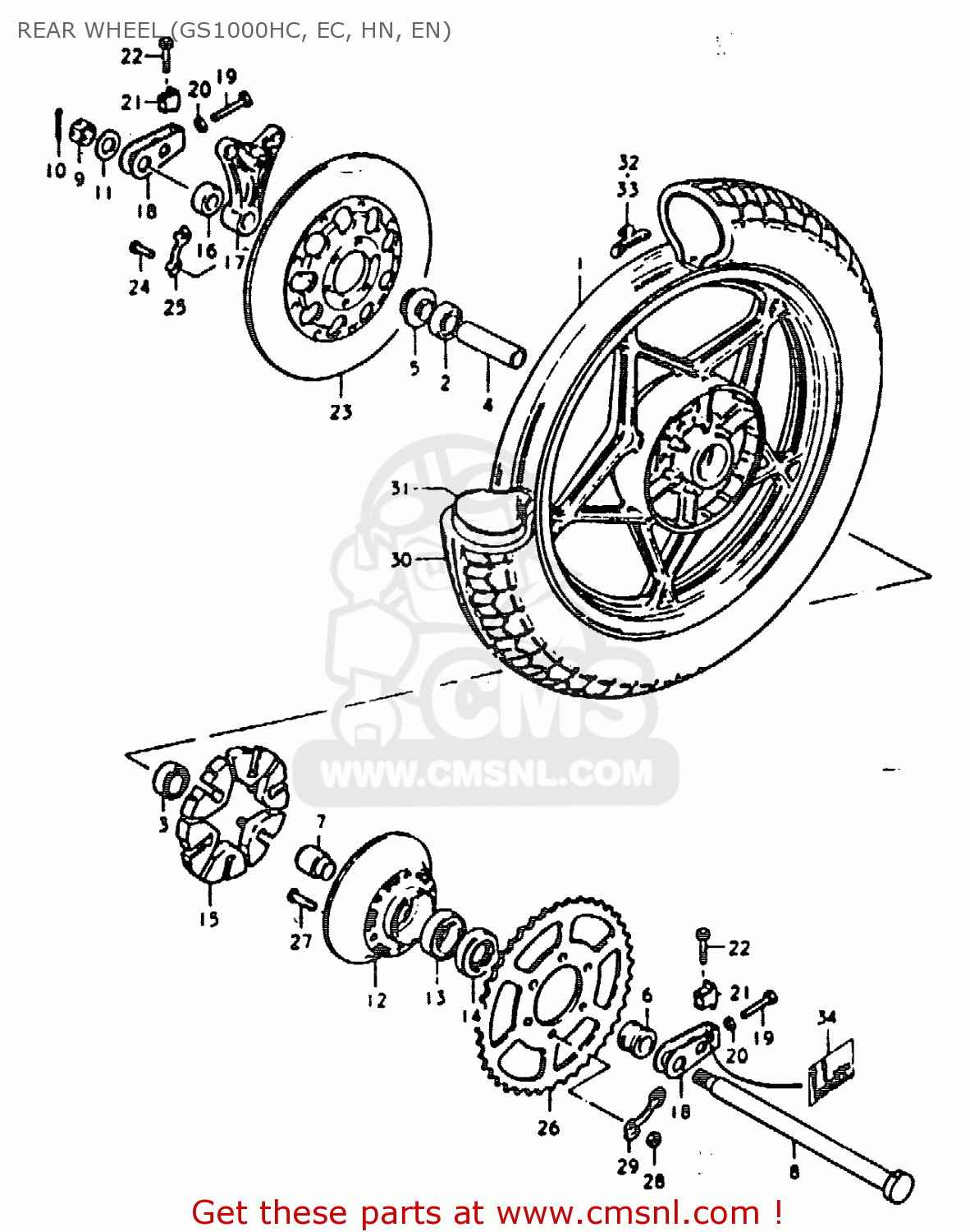 REAR WHEEL (GS1000HC, EC, HN, EN) GS1000E 1978 (C) GENERAL EXPORT (E01)