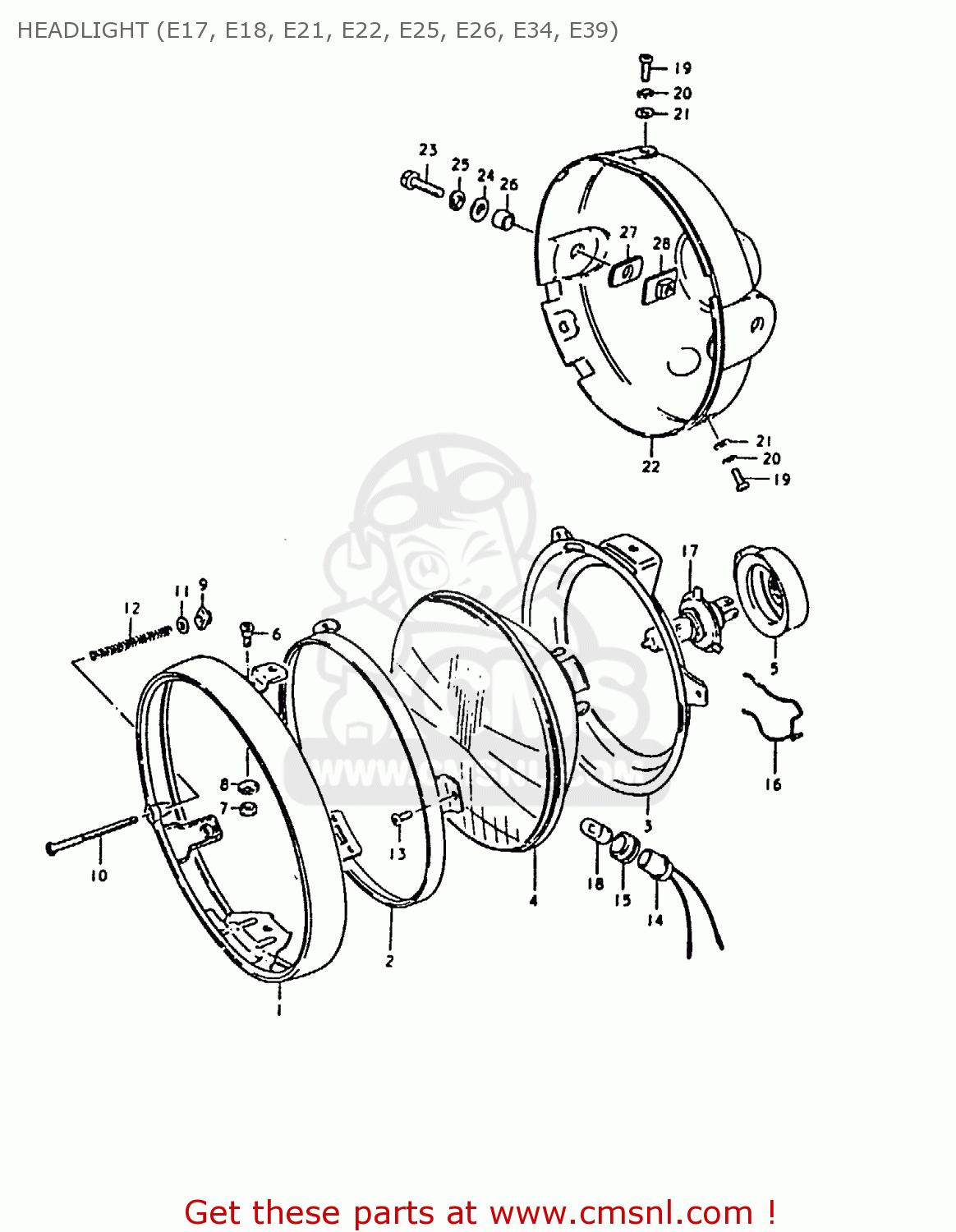 HEADLIGHT (E17, E18, E21, E22, E25, E26, E34, E39) GS1000E 1980 (T) (E01 E02 E04 E17 E18 E21 E22 E24 E25 E26 E30 39