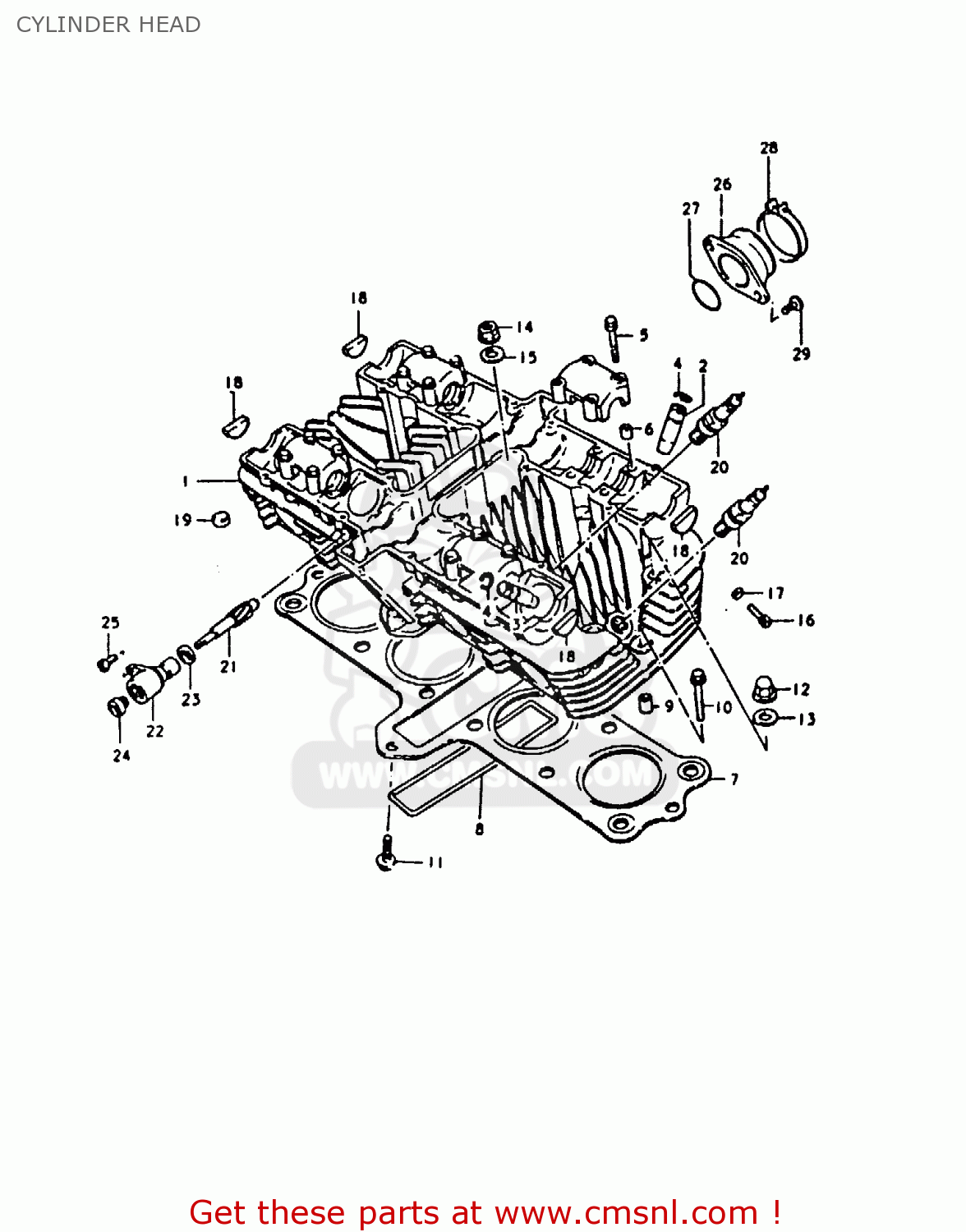 CYLINDER HEAD GS1000E 1980 (T) (E01 E02 E04 E17 E18 E21 E22 E24 E25 E26 E30 39