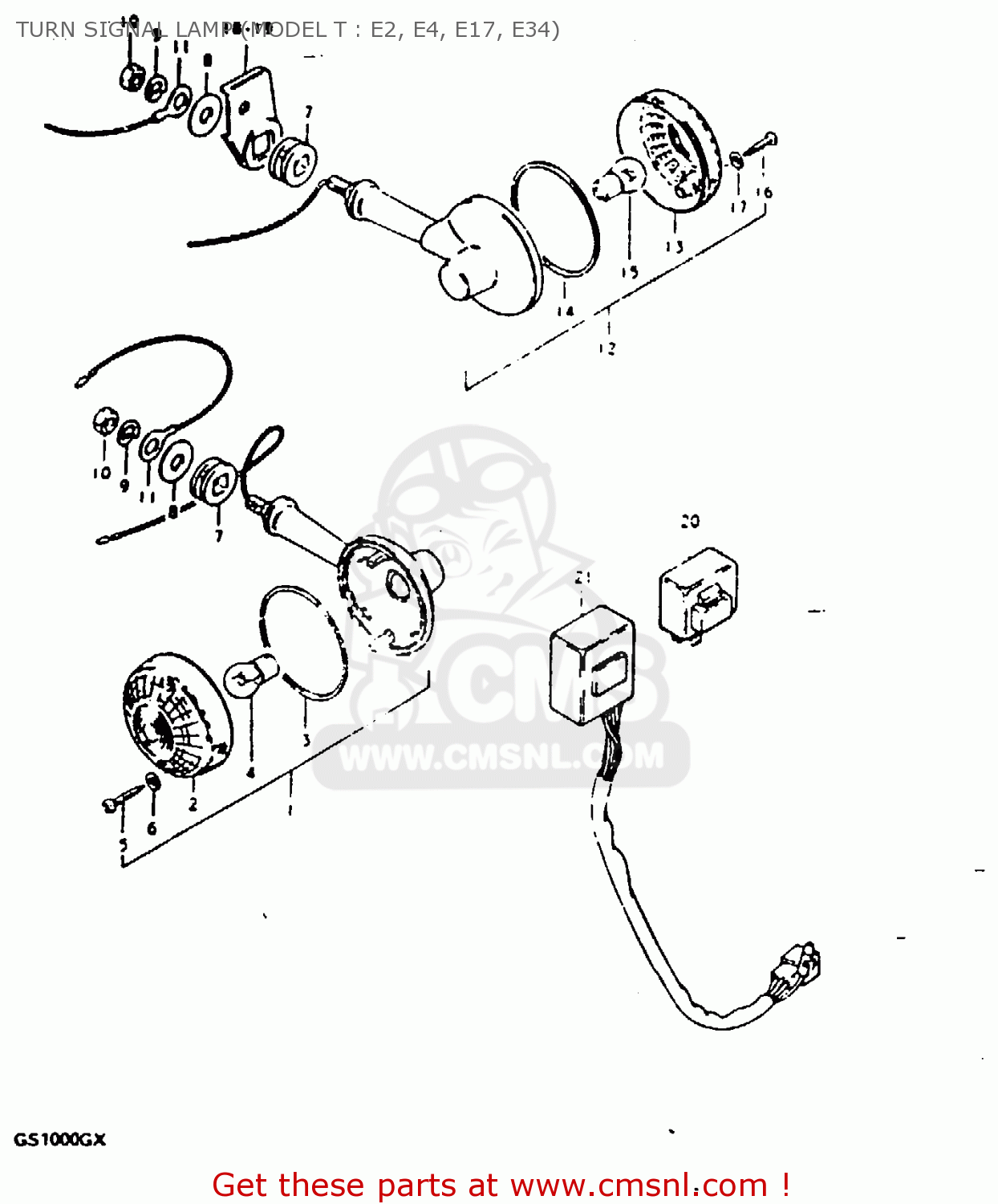 TURN SIGNAL LAMP (MODEL T : E2, E4, E17, E34) GS1000G 1980 (T) GENERAL EXPORT (E01)