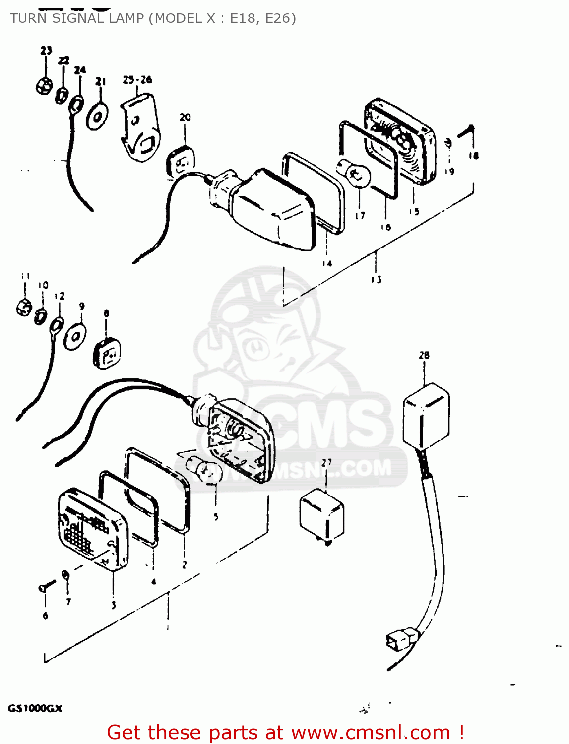 TURN SIGNAL LAMP (MODEL X : E18, E26) GS1000G 1980 (T) GENERAL EXPORT (E01)