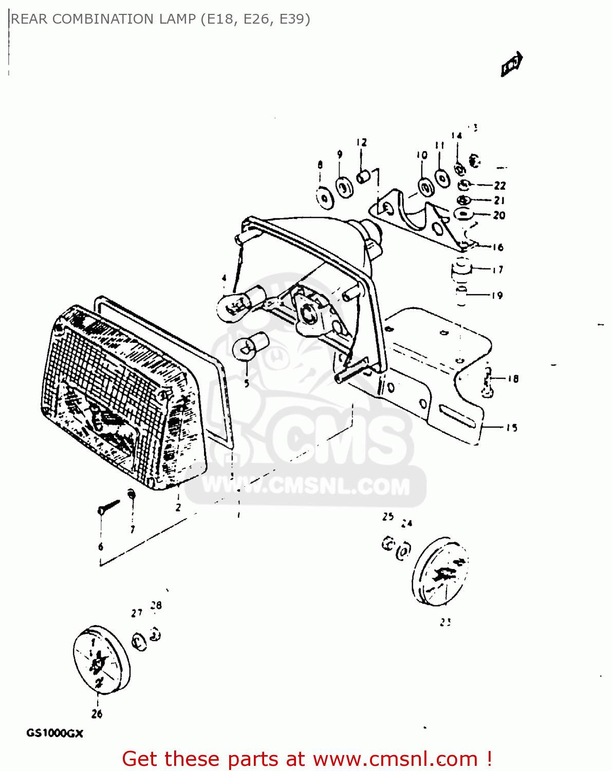 REAR COMBINATION LAMP (E18, E26, E39) GS1000G 1980 (T) GENERAL EXPORT (E01)