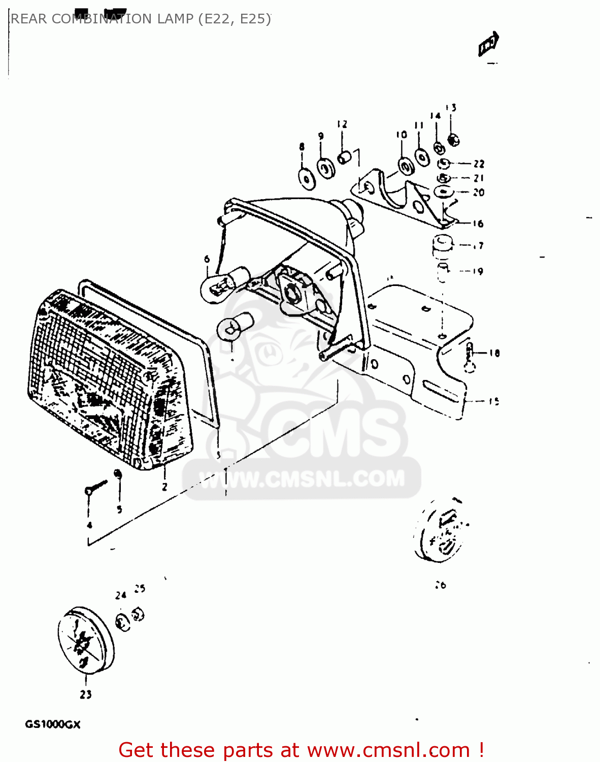 REAR COMBINATION LAMP (E22, E25) GS1000G 1980 (T) GENERAL EXPORT (E01)