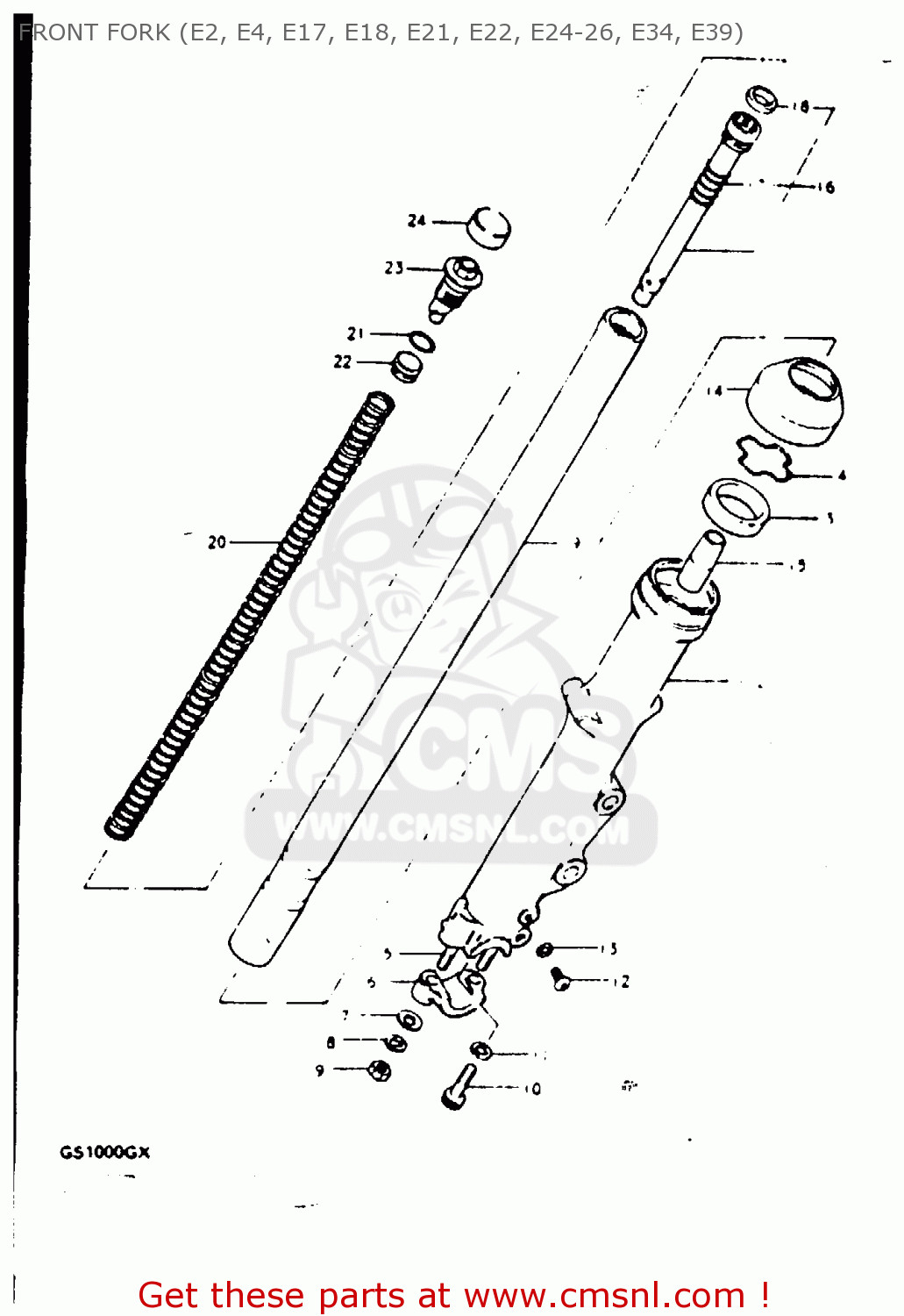 FRONT FORK (E2, E4, E17, E18, E21, E22, E24-26, E34, E39) GS1000G 1980 (T) GENERAL EXPORT (E01)
