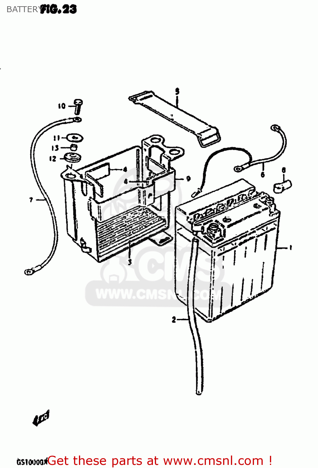 Suzuki GS1000G 1980 (T) USA (E03) BATTERY - buy original BATTERY spares ...