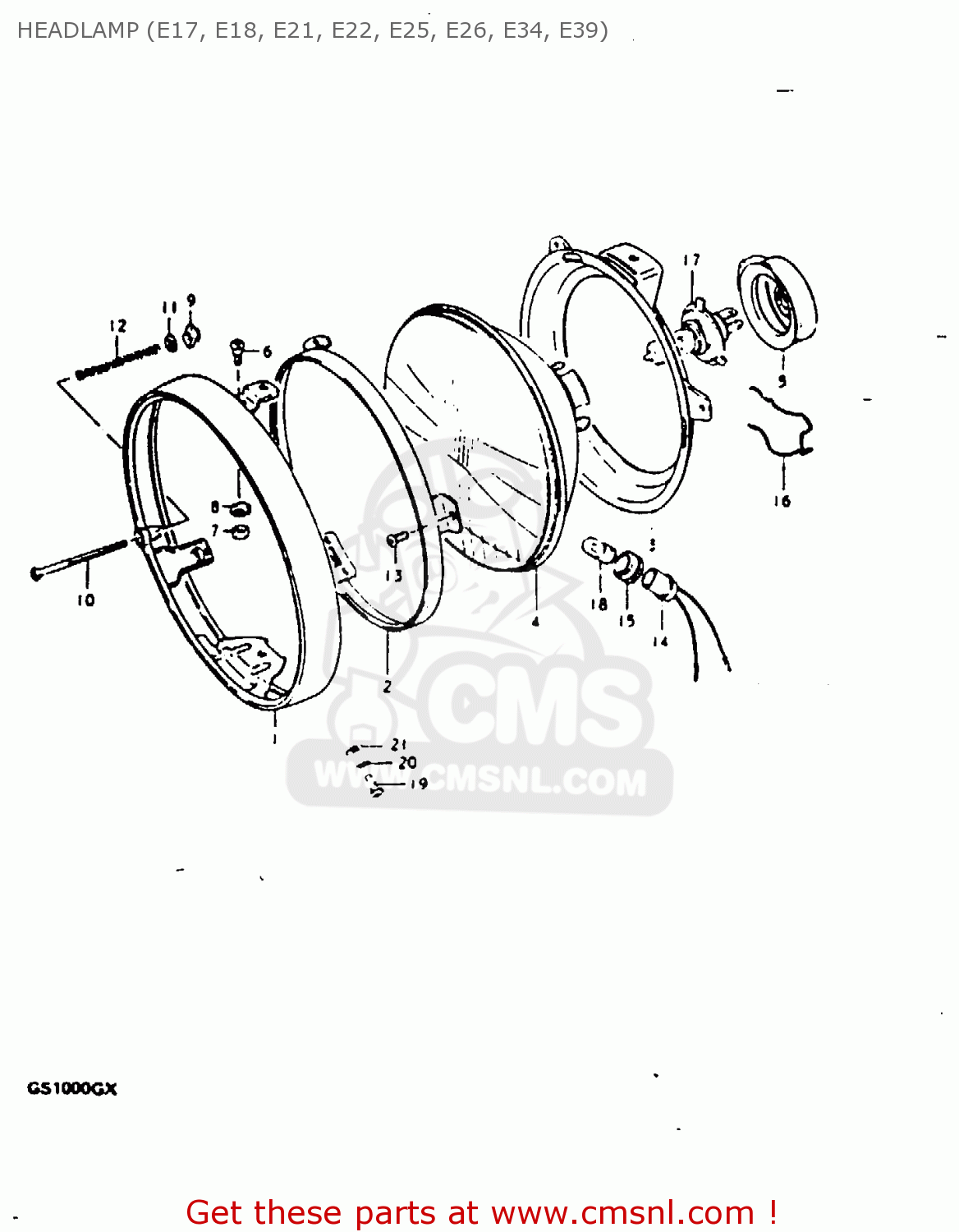 HEADLAMP (E17, E18, E21, E22, E25, E26, E34, E39) GS1000G 1981 (X) GENERAL EXPORT (E01)