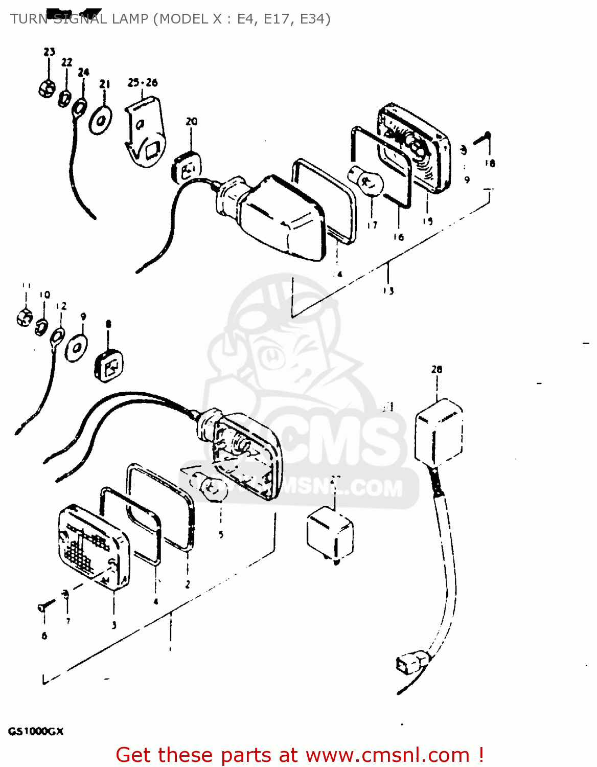 TURN SIGNAL LAMP (MODEL X : E4, E17, E34) GS1000G 1981 (X) GENERAL EXPORT (E01)