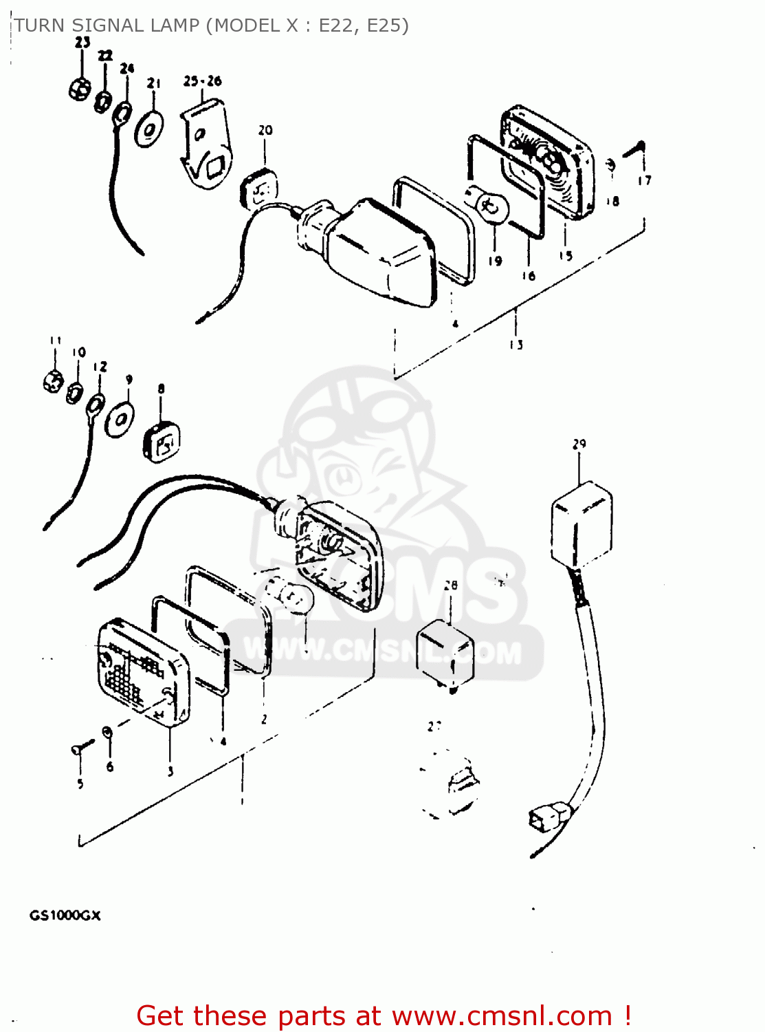 TURN SIGNAL LAMP (MODEL X : E22, E25) GS1000G 1981 (X) GENERAL EXPORT (E01)