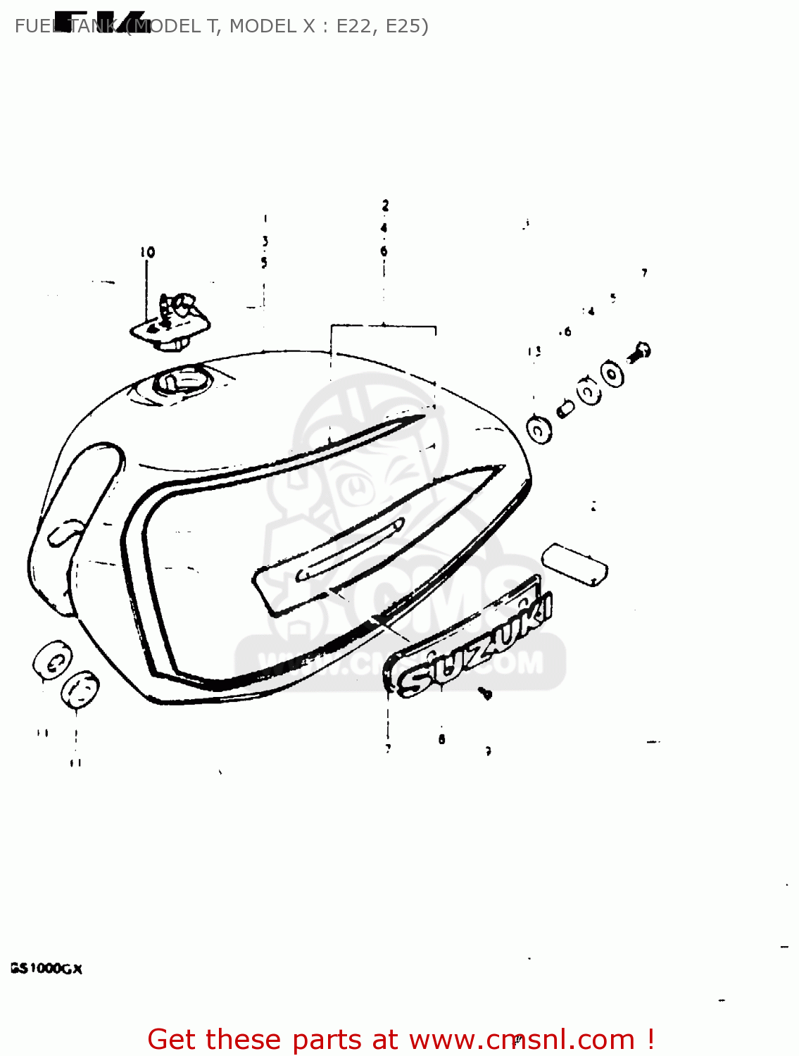 FUEL TANK (MODEL T, MODEL X : E22, E25) GS1000G 1981 (X) GENERAL EXPORT (E01)