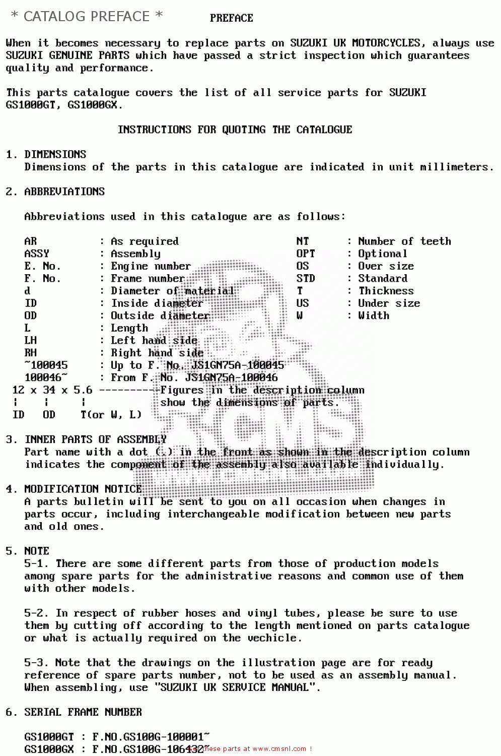 * CATALOG PREFACE * GS1000G 1981 (X) GENERAL EXPORT (E01)