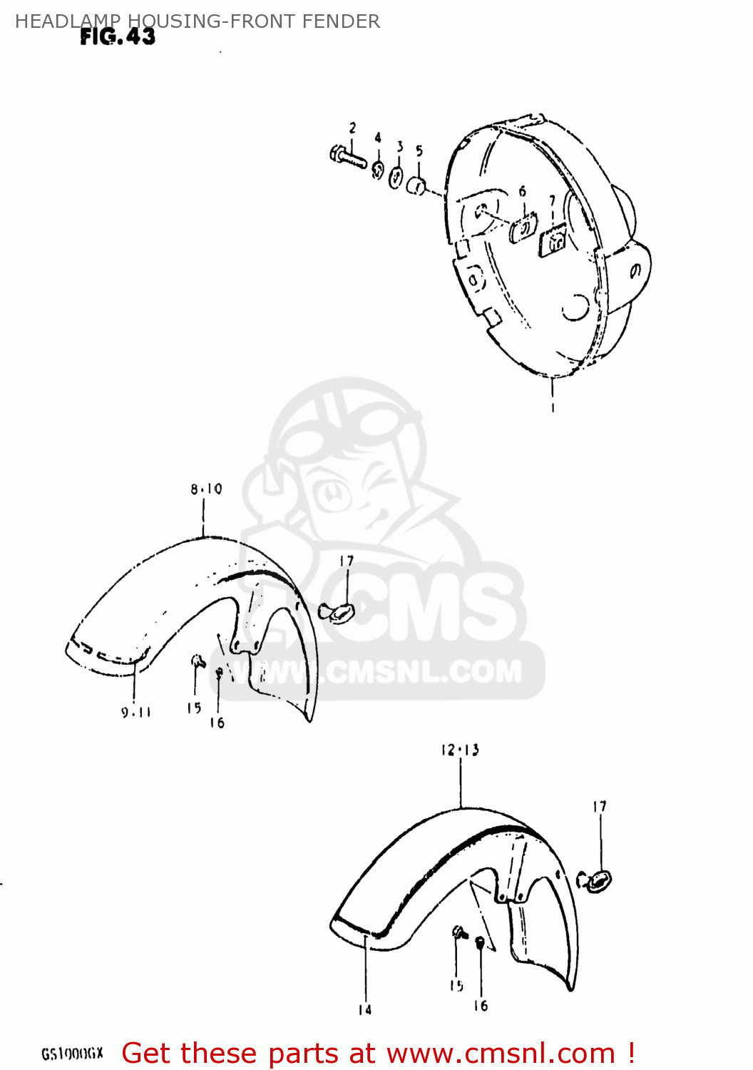 HEADLAMP HOUSING-FRONT FENDER GS1000G 1981 (X) USA (E03)