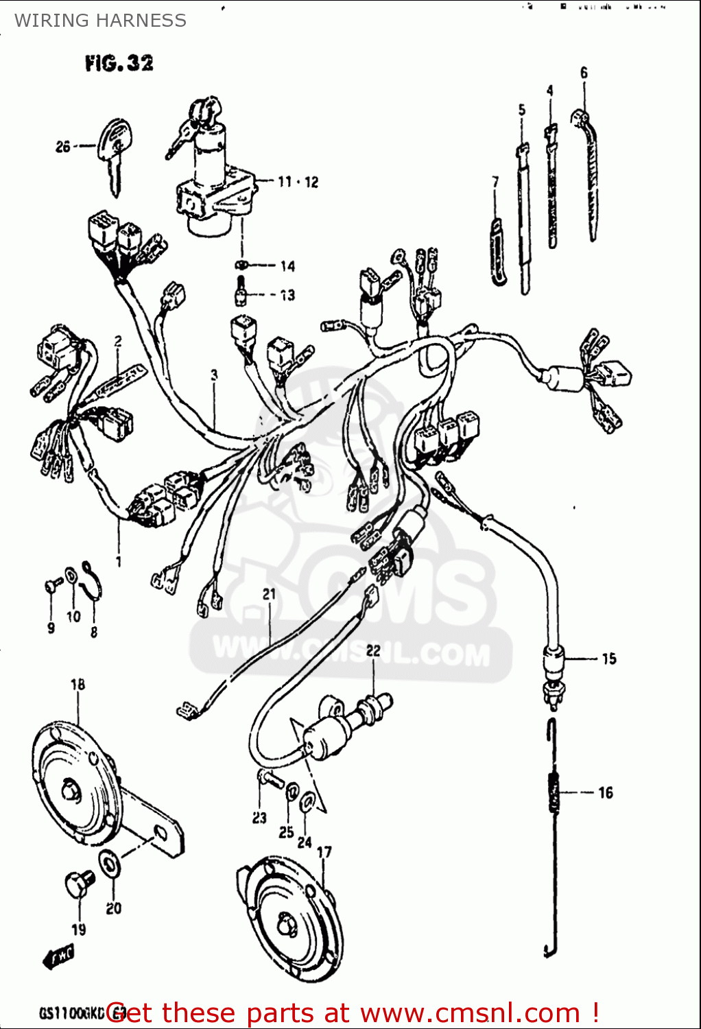 Suzuki Gs1100 Gk 1982-1983 (usa) Wiring Harness ... simple wiring diagram for suzuki gs1100 