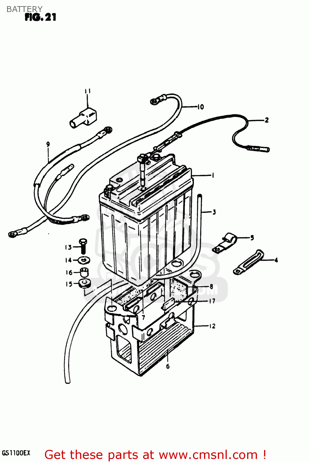 Suzuki GS1100E 1980 (T) USA (E03) BATTERY - buy original BATTERY spares ...