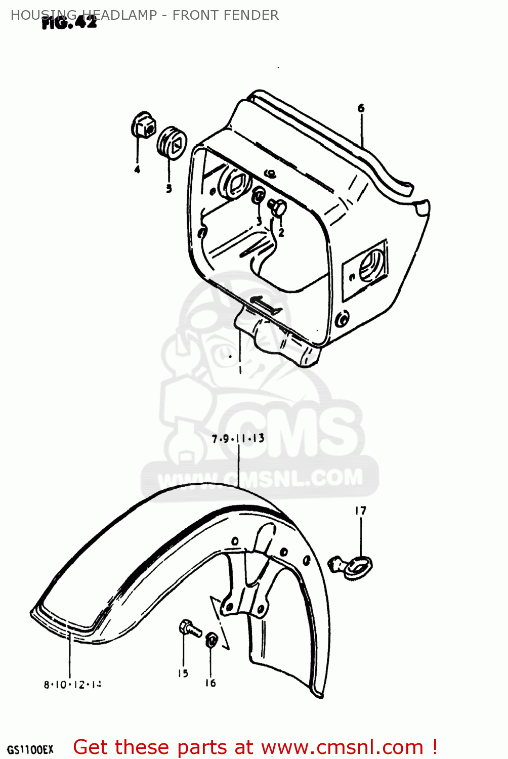 HOUSING HEADLAMP - FRONT FENDER GS1100E 1981 (X) USA (E03)