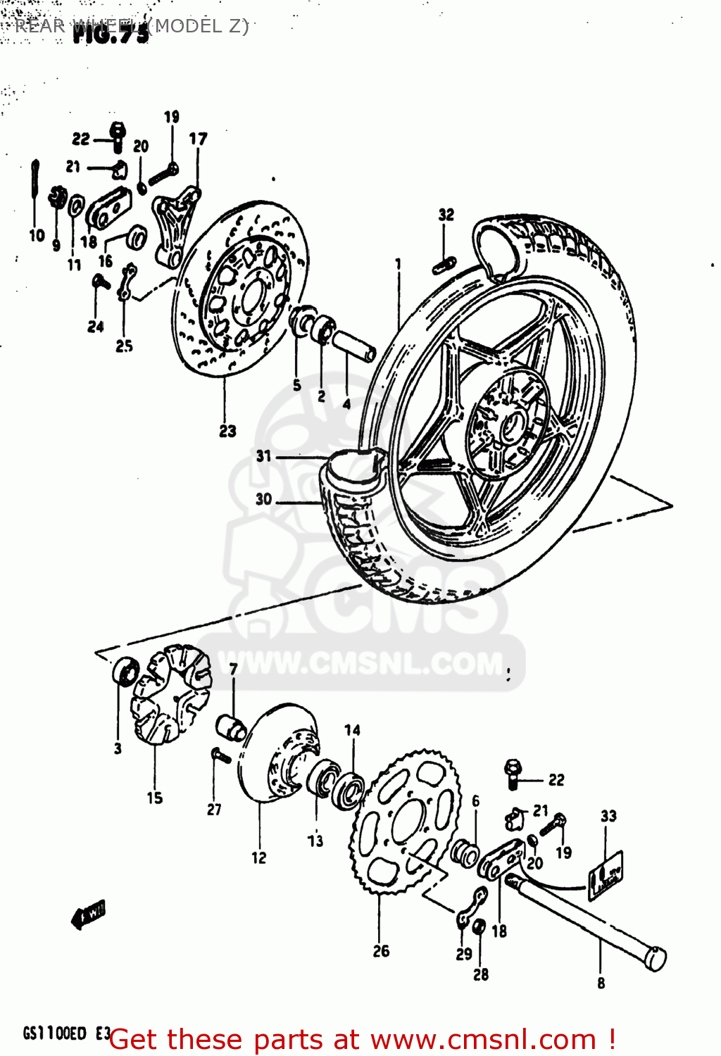 REAR WHEEL (MODEL Z) GS1100E 1983 (D) USA (E03)