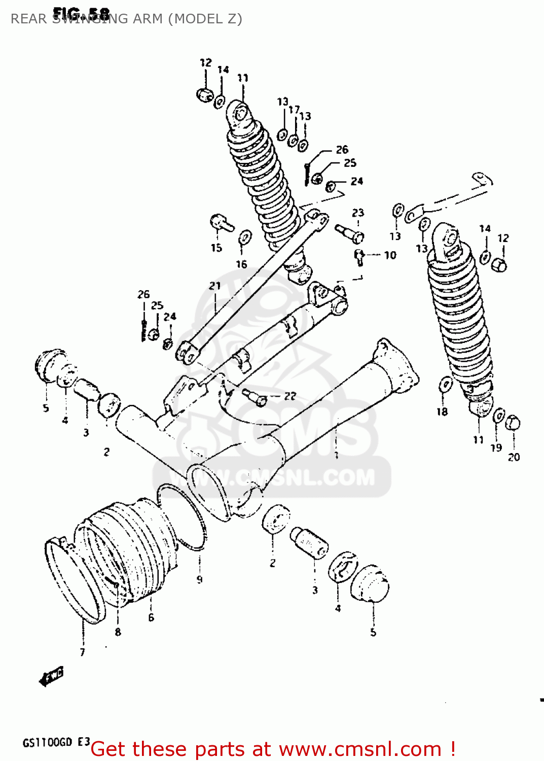 REAR SWINGING ARM (MODEL Z) GS1100G 1982 (Z) GENERAL EXPORT (E01)