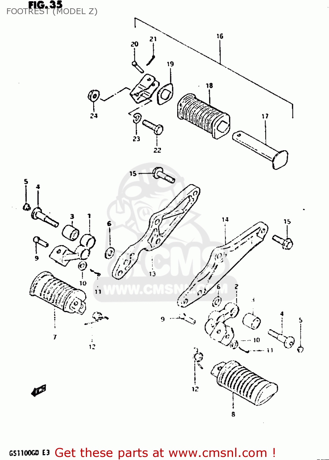 FOOTREST (MODEL Z) GS1100G 1983 (D) GENERAL EXPORT (E01)