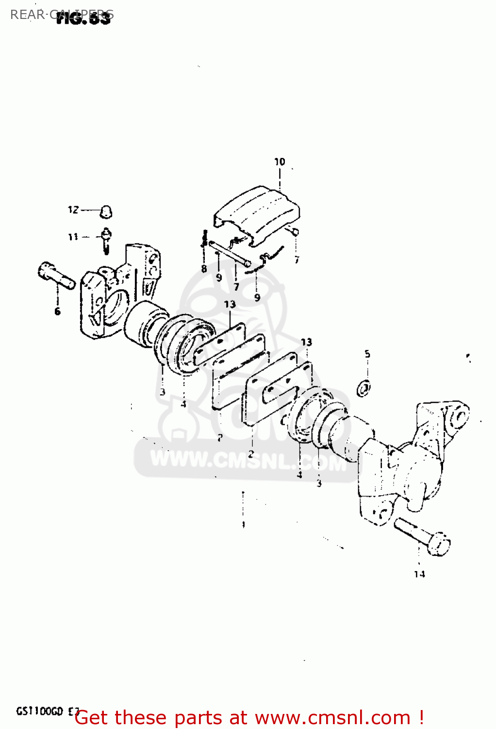 REAR CALIPERS GS1100G 1983 (D) GENERAL EXPORT (E01)