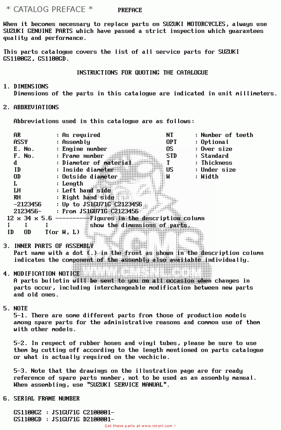* CATALOG PREFACE * GS1100G 1983 (D) GENERAL EXPORT (E01)