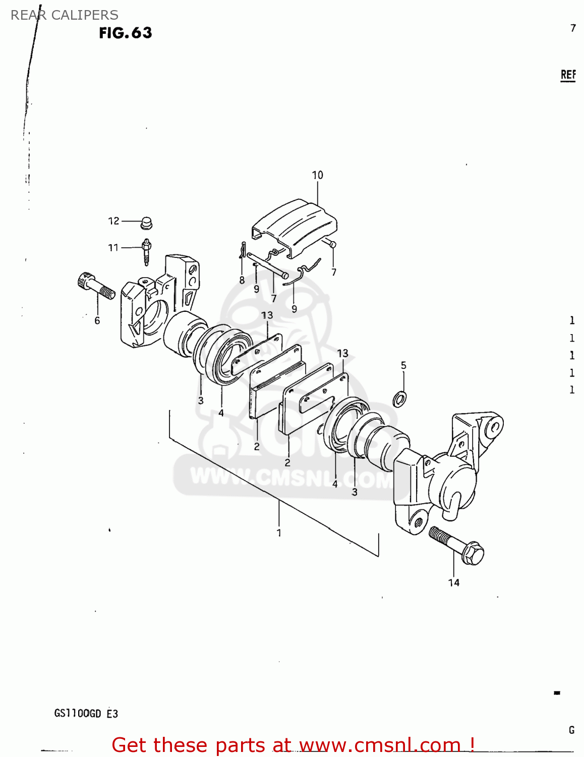 REAR CALIPERS GS1100G 1983 (D) USA (E03)