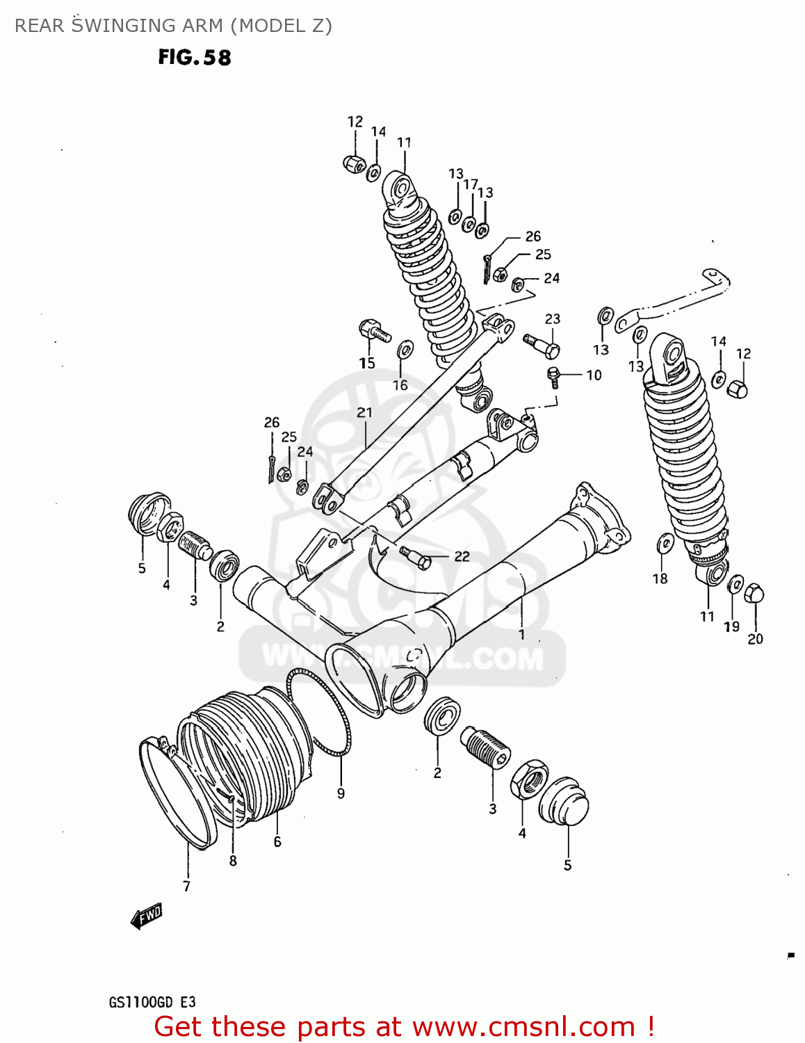 REAR SWINGING ARM (MODEL Z) GS1100G 1983 (D) USA (E03)