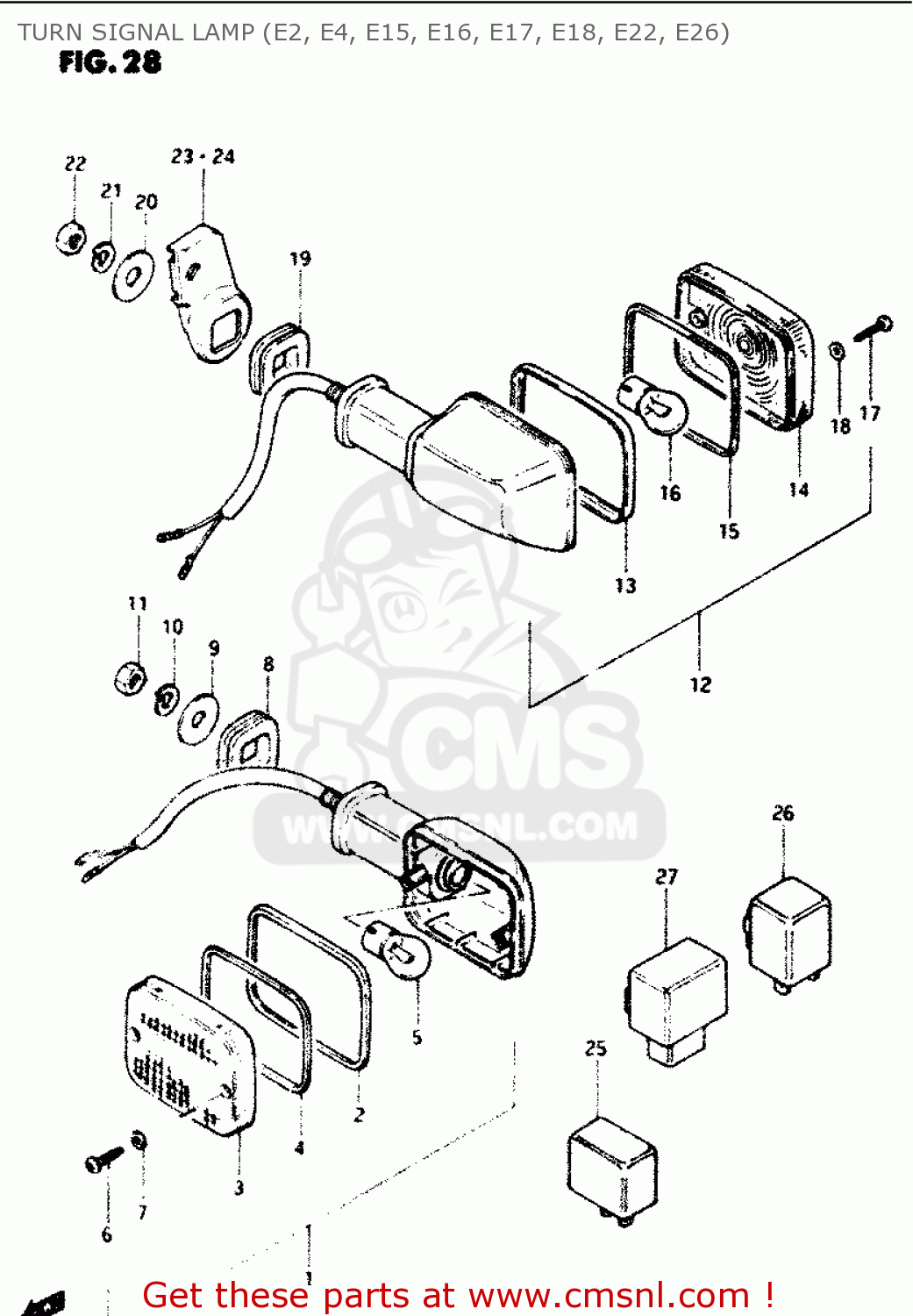 TURN SIGNAL LAMP (E2, E4, E15, E16, E17, E18, E22, E26) GS1100G 1985 (F) GENERAL EXPORT (E01)