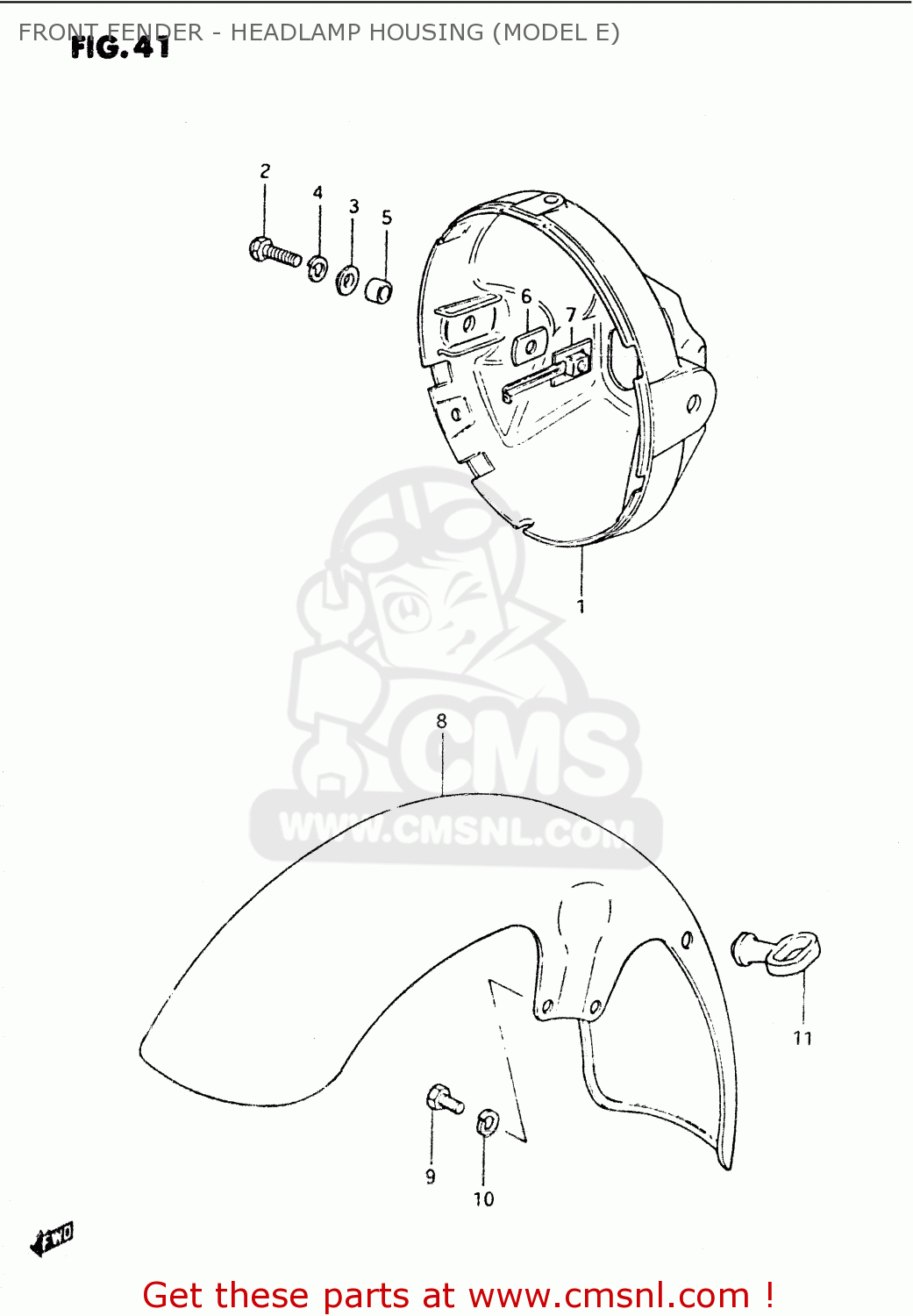 FRONT FENDER - HEADLAMP HOUSING (MODEL E) GS1100G 1985 (F) GENERAL EXPORT (E01)