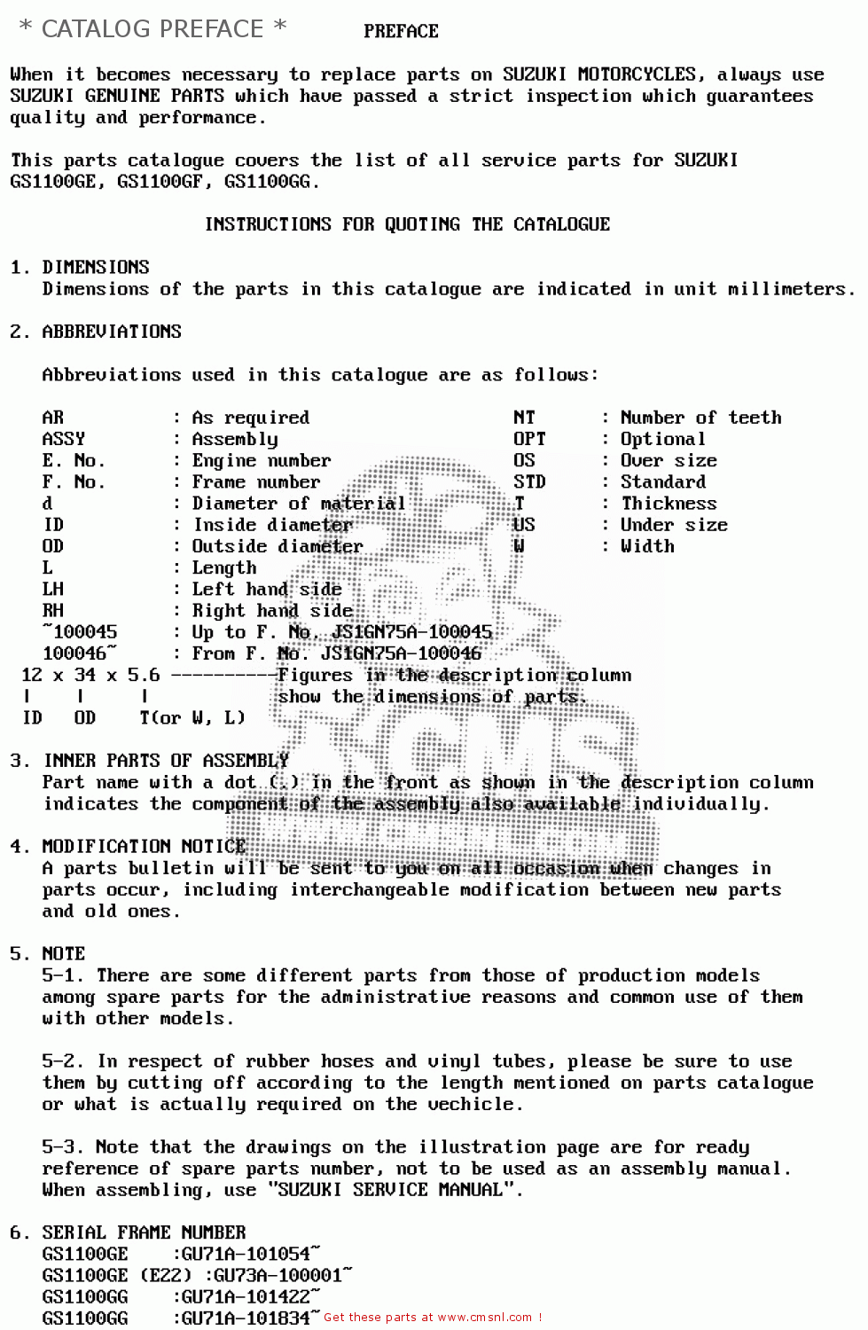 * CATALOG PREFACE * GS1100G 1986 (G) GENERAL EXPORT (E01)