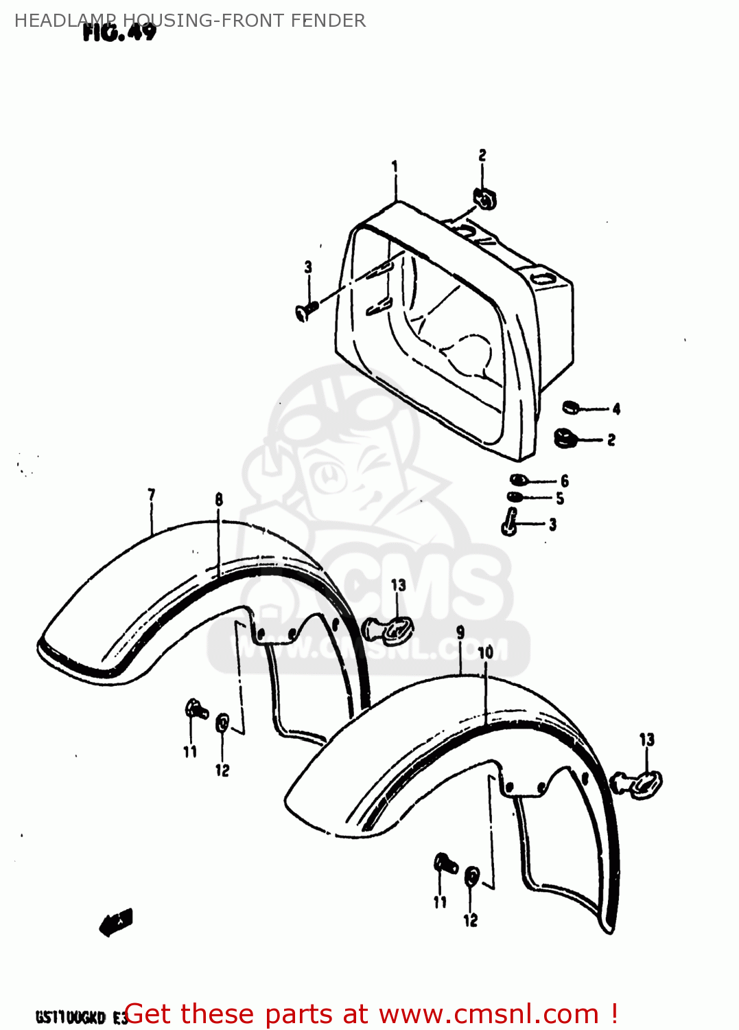 Suzuki GS1100GK 1983 (D) USA (E03) HEADLAMP HOUSING-FRONT FENDER - buy ...