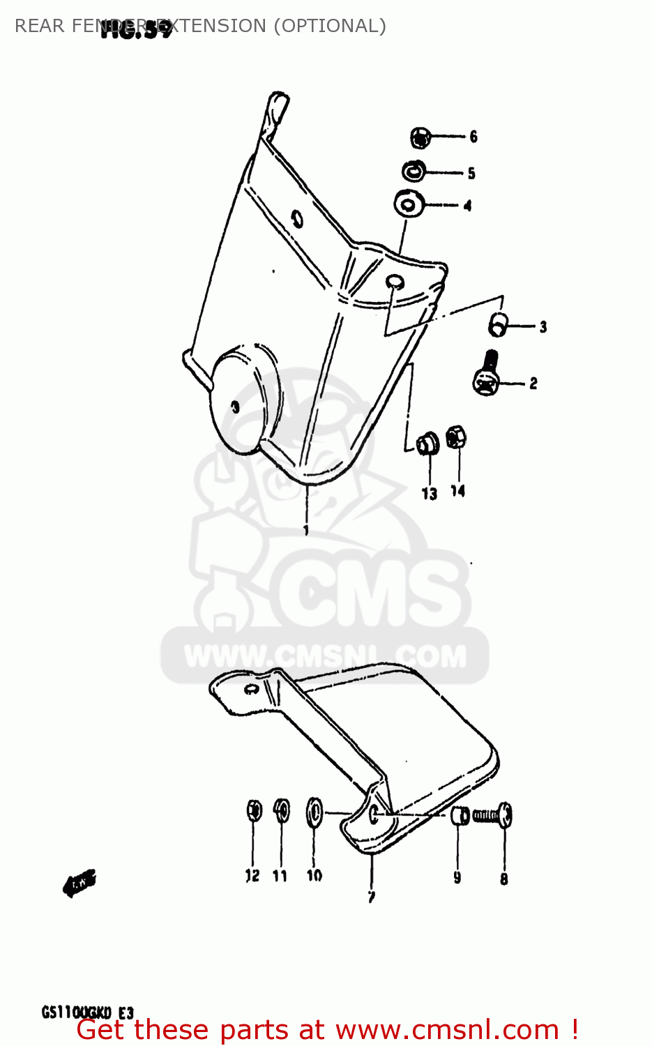 REAR FENDER EXTENSION (OPTIONAL) GS1100GK 1983 (D) USA (E03)